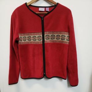 Premier International Ladies Red Embroidered  Zip Front Fleece Sz Sm Christmas